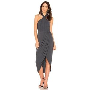 Shona Joy Knot Draped Halter Midi Dress In Charcoal Gray Size 8 NWT $248